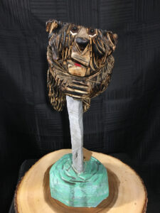 Small Bear with Fish over Water - Chainsaw Carving by Bob Ward - Amana, Iowa - 900x1200